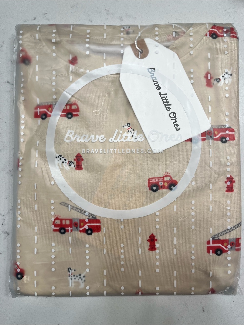 Brave Little Ones Beige Firetruck Print Kids Pajama Set